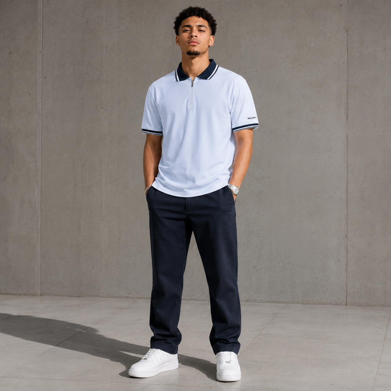 Belamy Zip Polo — Ice White