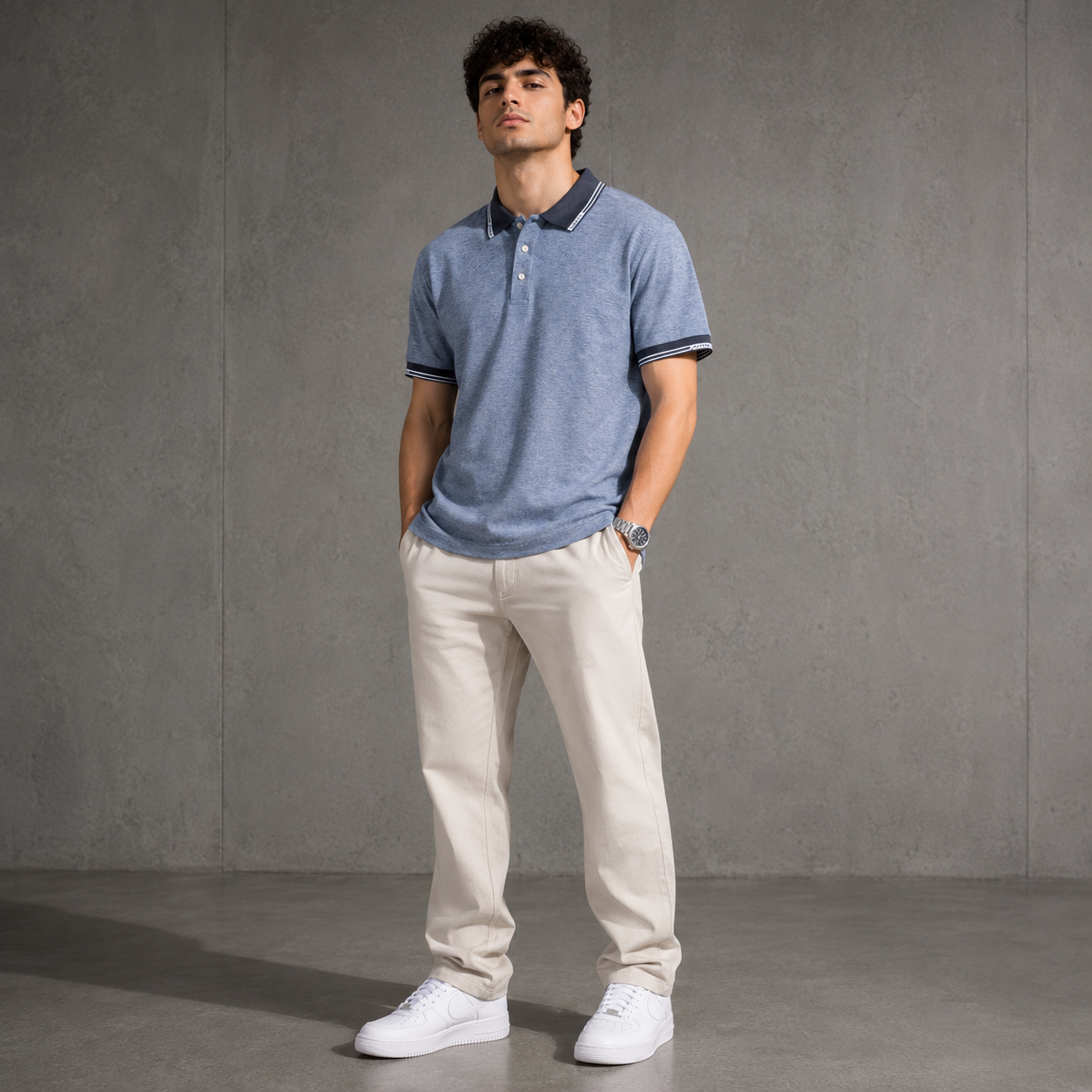 Belamy Signature Trim Polo — Steel Blue