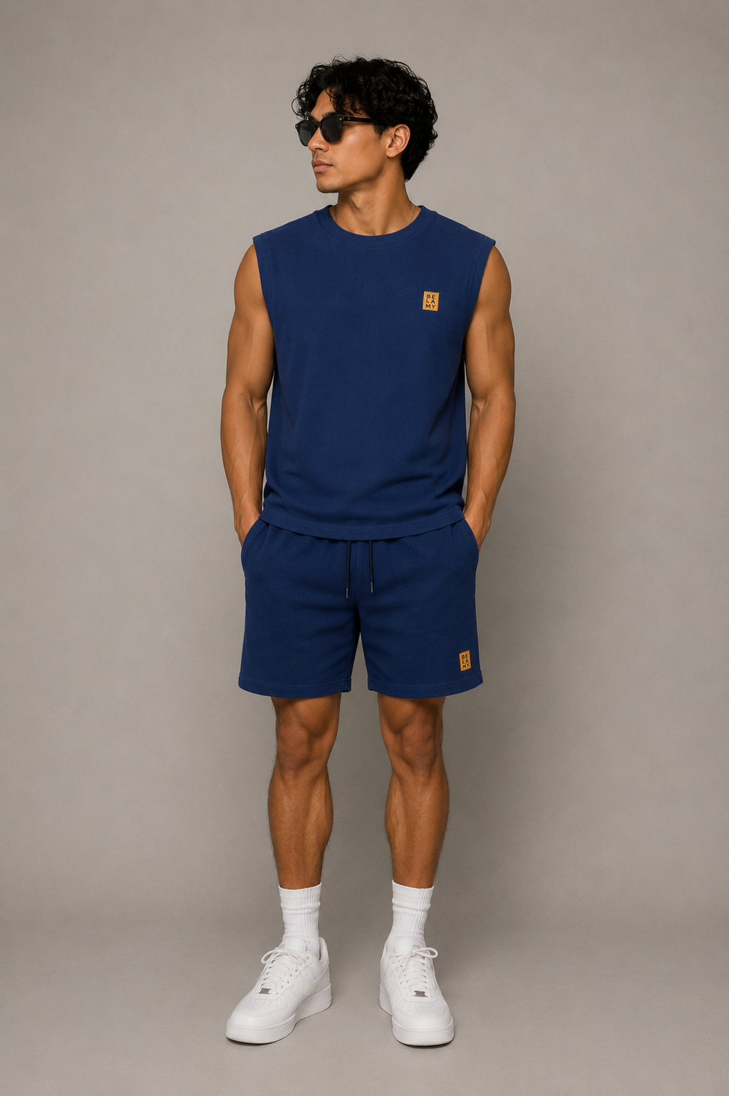 Waffle Knit Sleeveless Tee — Navy