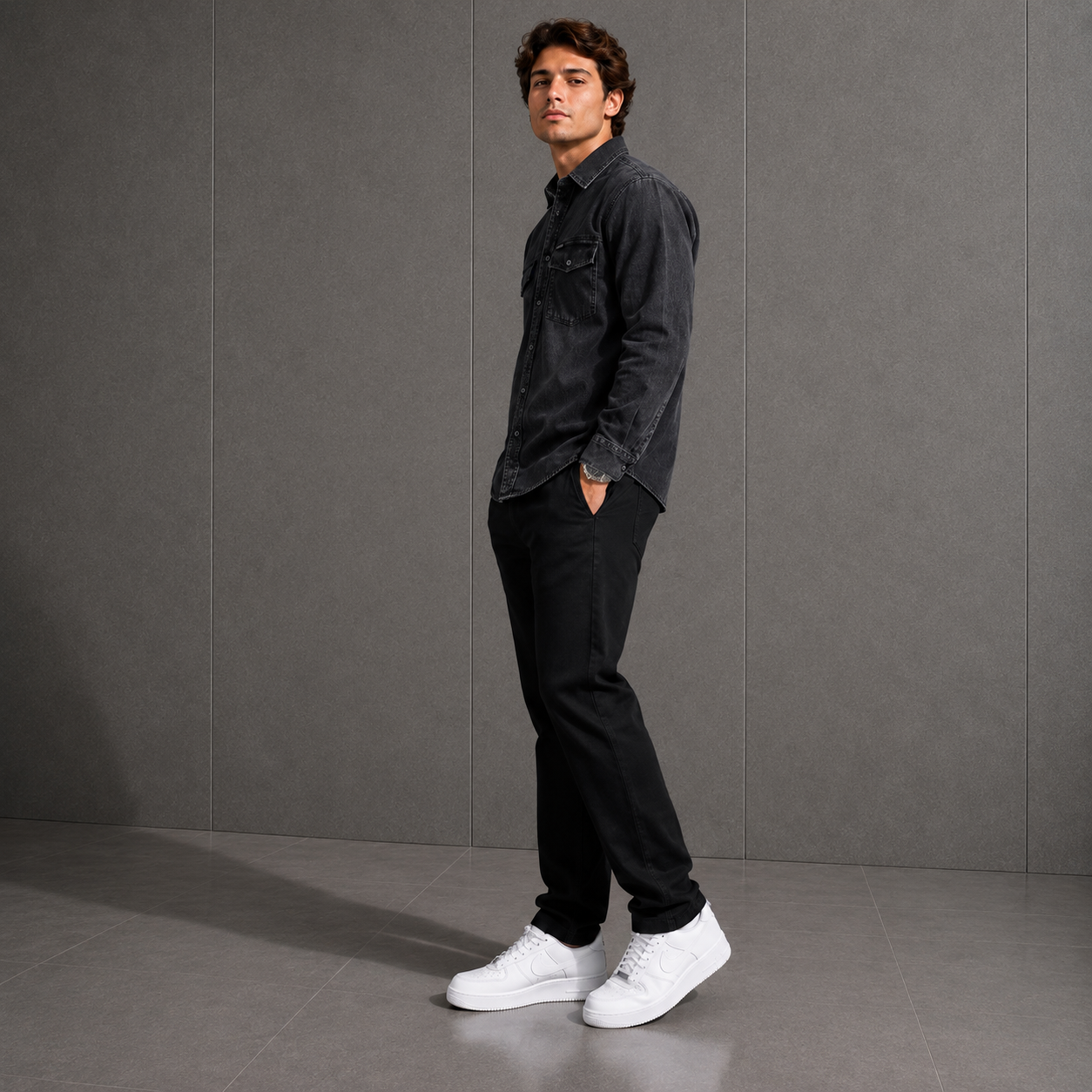 Belamy Washed Denim Shirt — Black Stone Wash