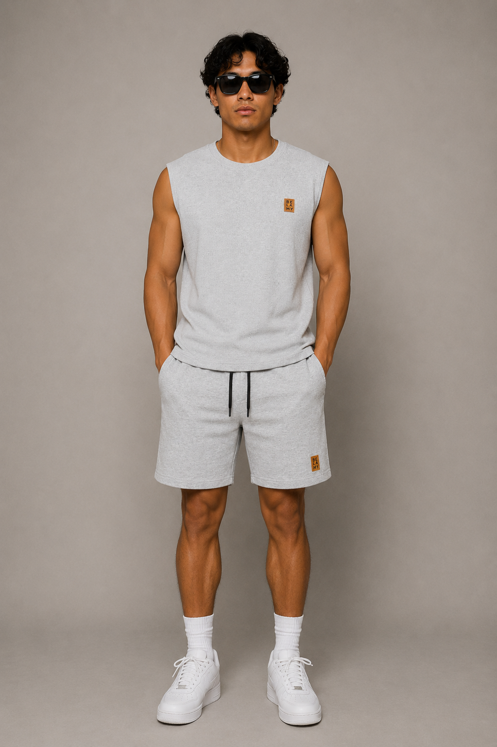 Waffle Knit Sleeveless Tee — Heather Grey