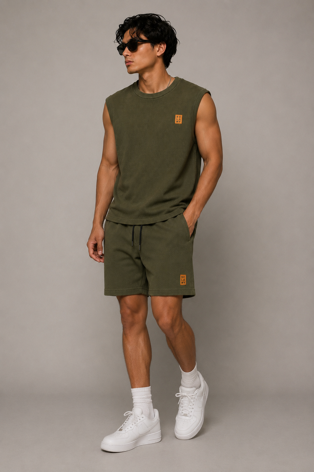 Waffle Knit Sleeveless Tee — Olive