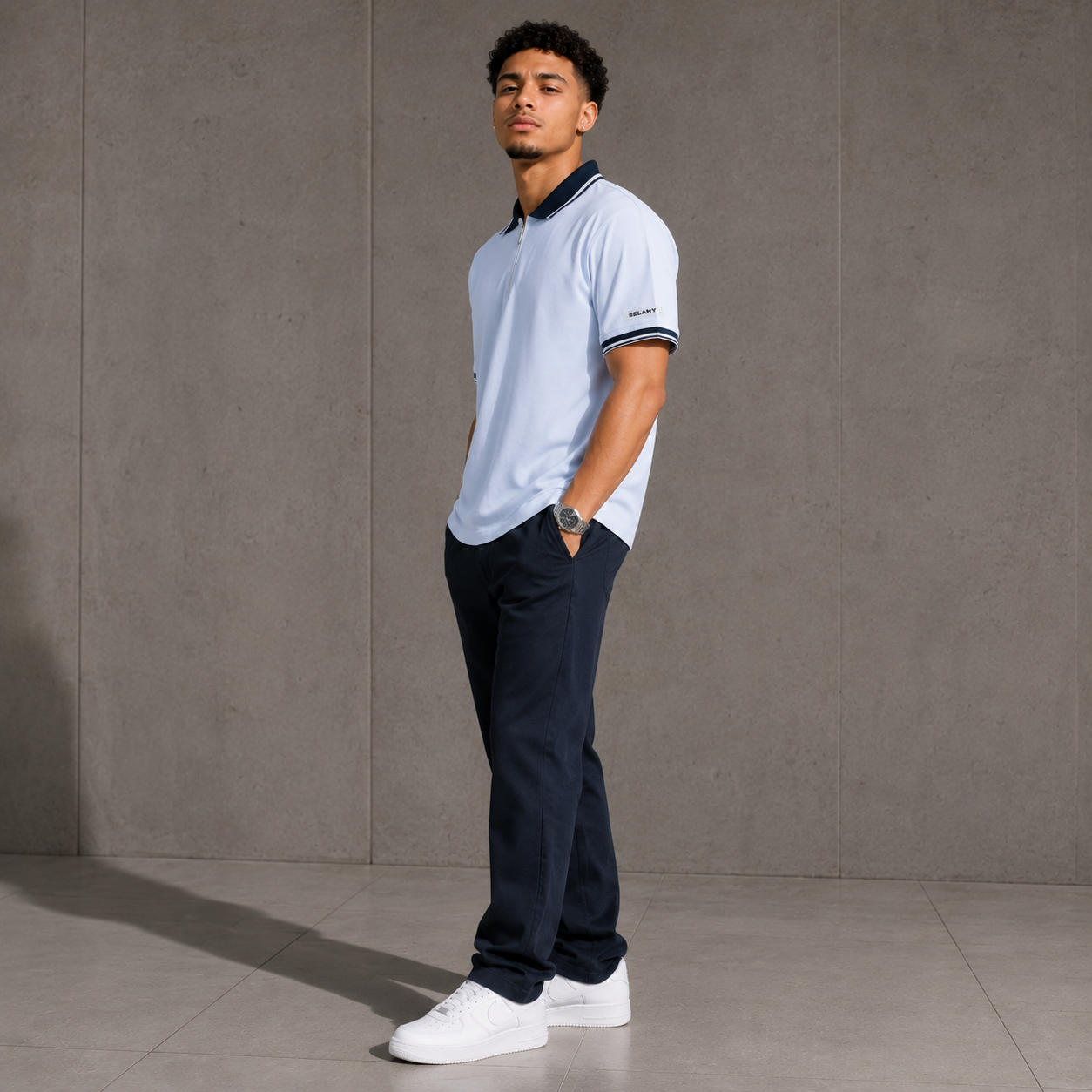 Belamy Zip Polo — Ice White