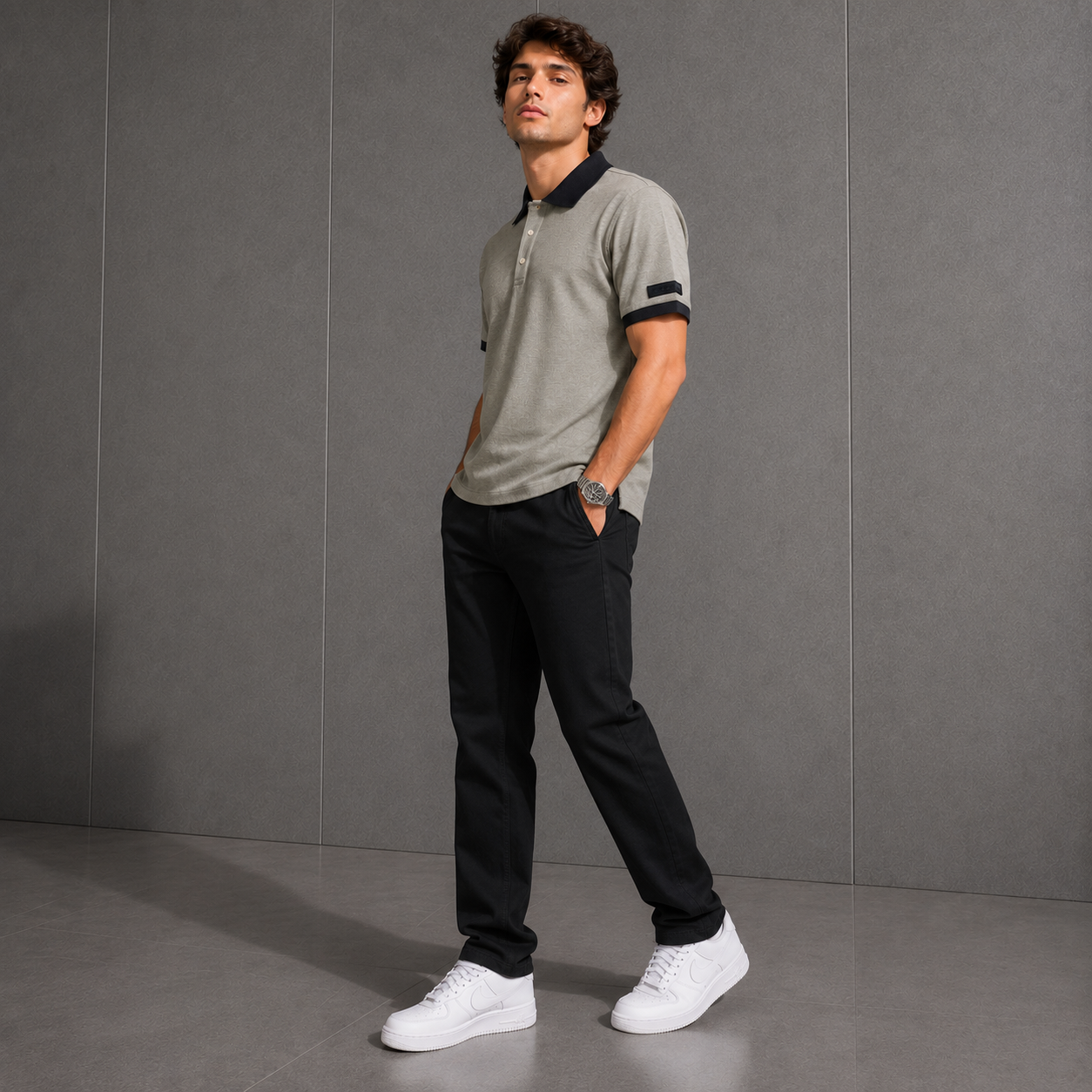 Belamy Signature Trim Polo  — Heather Stone