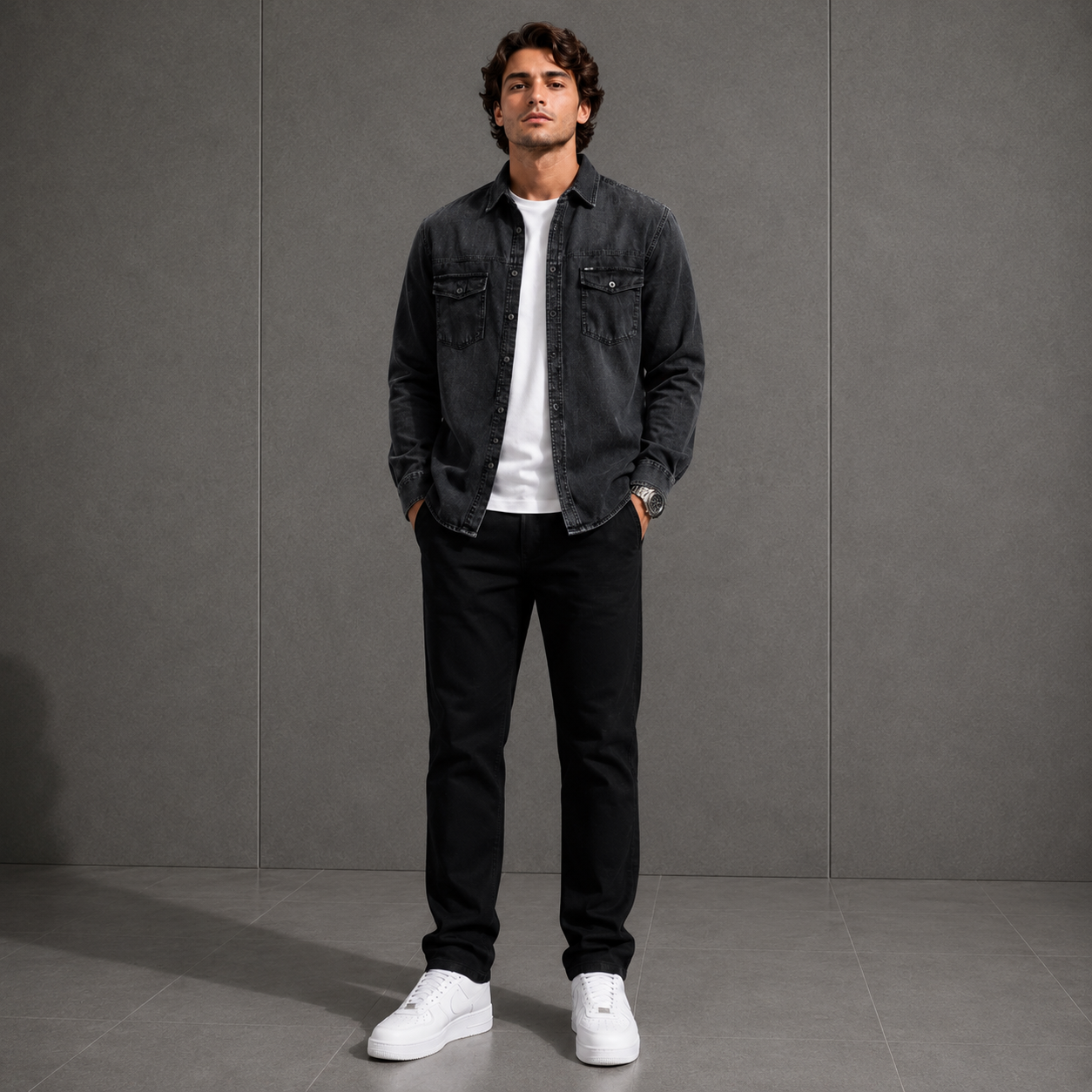 Belamy Washed Denim Shirt — Black Stone Wash