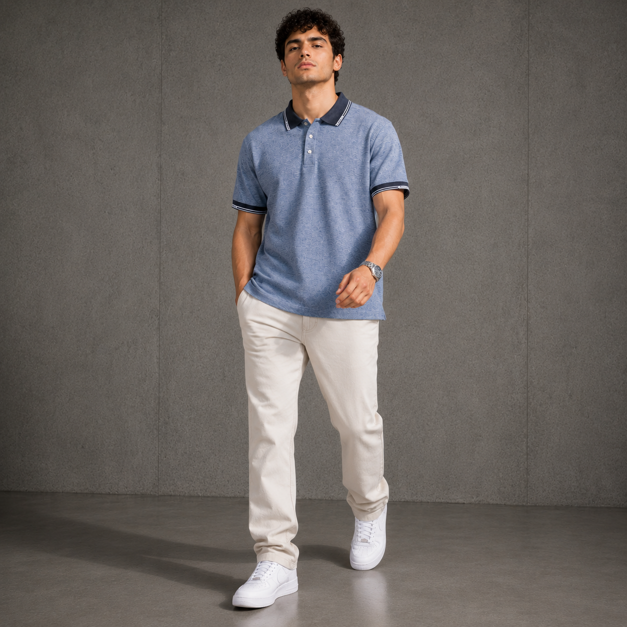Belamy Signature Trim Polo — Steel Blue
