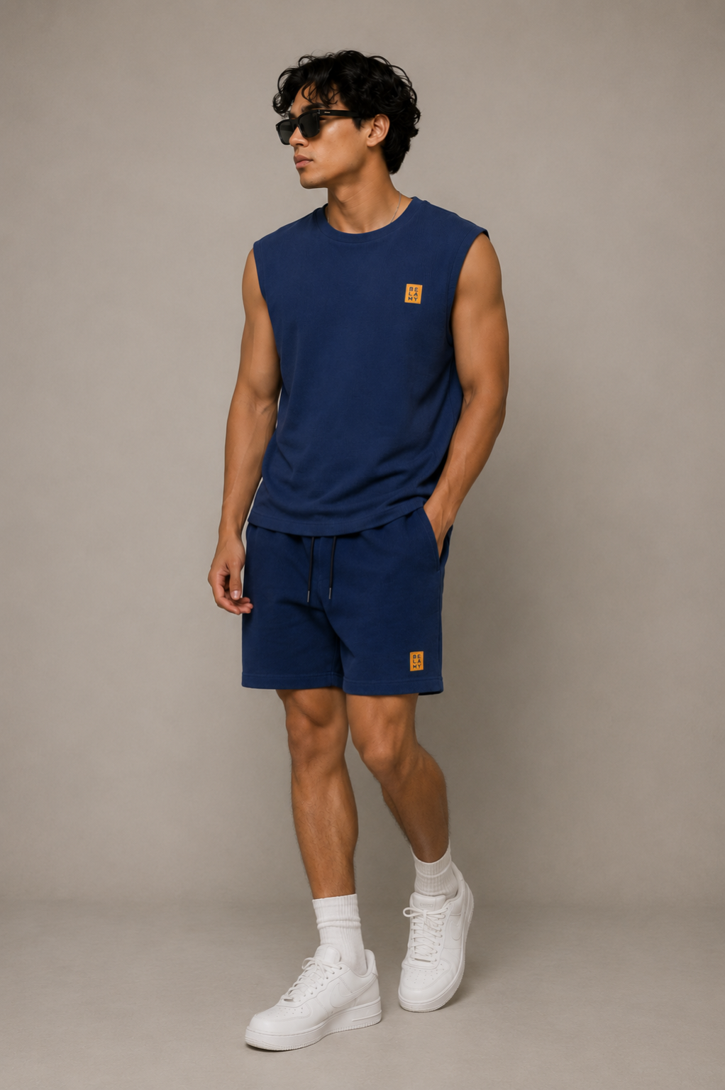 Waffle Knit Sleeveless Tee — Navy