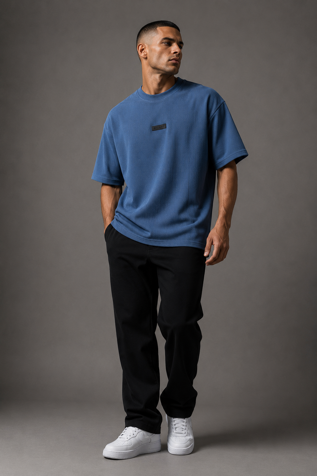 Belamy Cotton Waffle Knit Tee-  Steel Blue