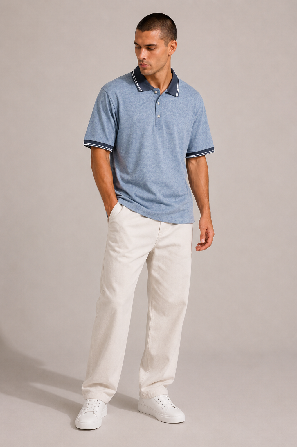 Belamy Signature Trim Polo — Steel Blue