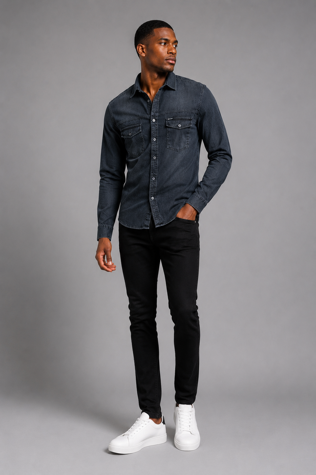 Belamy Washed Denim Shirt — Black Stone Wash