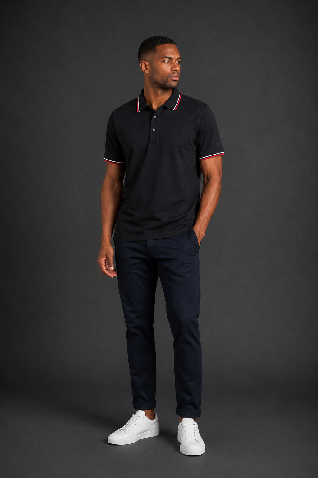Belamy Signature Trim Polo — Black