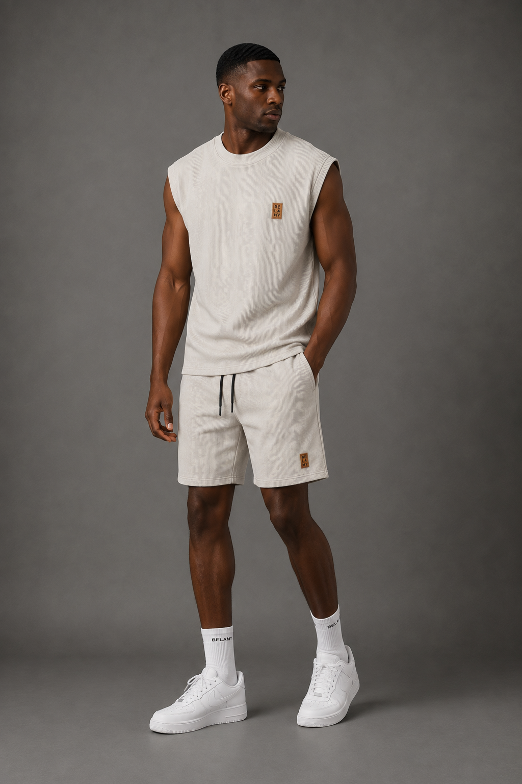 Waffle Knit Sleeveless Tee — Bone