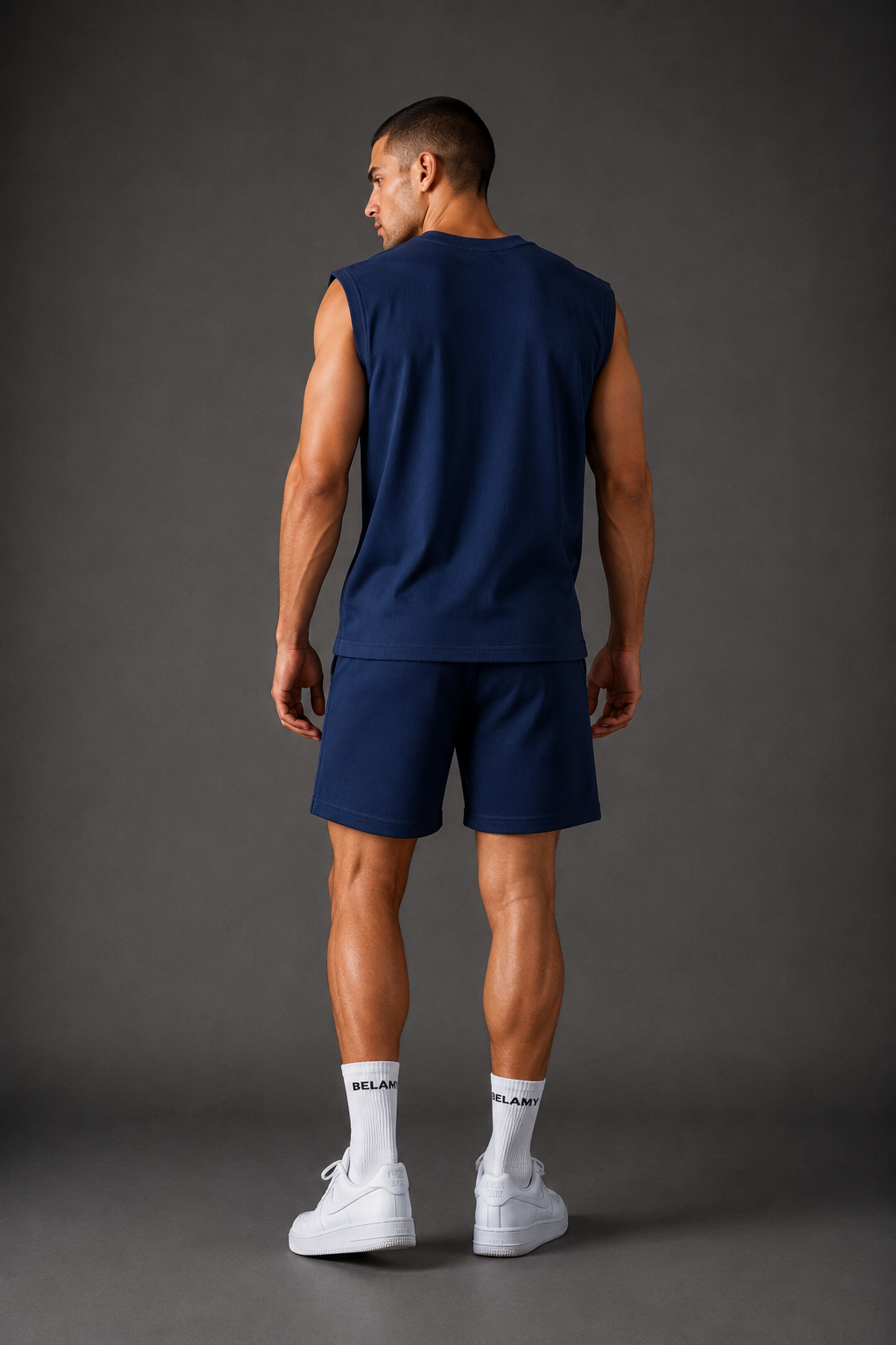 Waffle Knit Sleeveless Tee — Navy