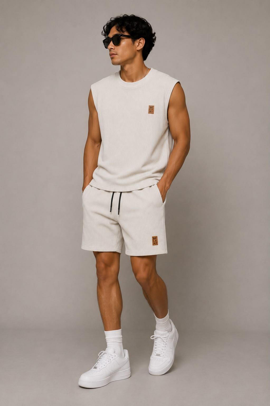 Waffle Knit Sleeveless Tee — Bone